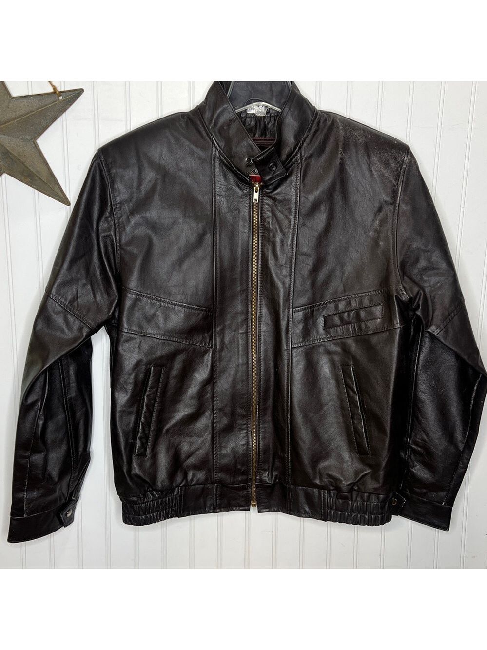 Vintage Cooper Sportswear Dark Brown  Fleece Lined Leather Jacket Size Medium